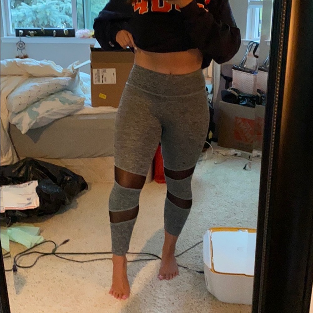 Gray Marle Leggings with Mesh Cutouts